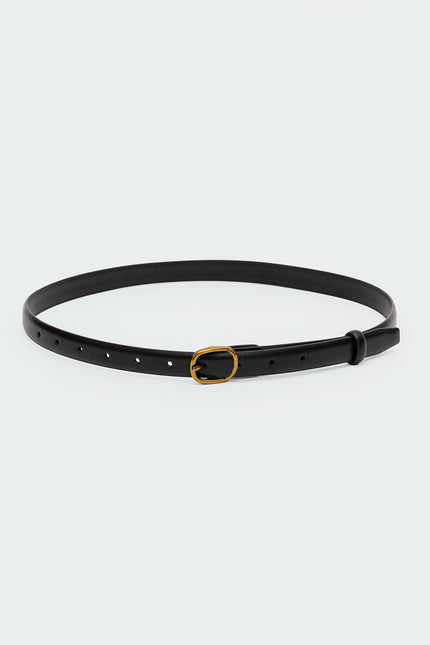Oval Buckle Faux Leather Belt - Black