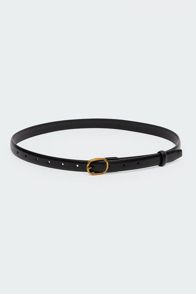 Oval Buckle Faux Leather Belt - Black