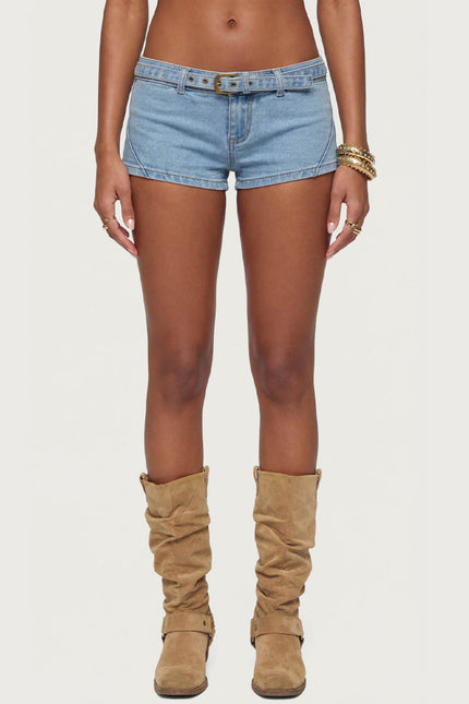 Ciel Low Rise Denim Micro Shorts - Light Blue Washed