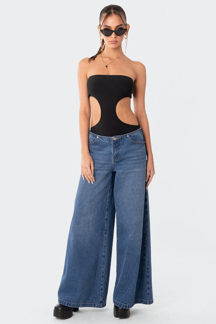 Vivie Ribbed Cut Out Bodysuit