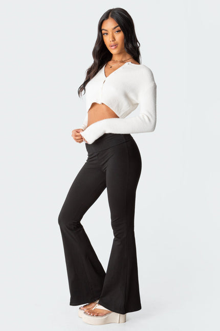 Naomi Foldover Flared Leggings - Black
