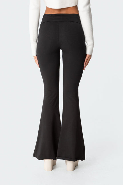 Naomi Foldover Flared Leggings - Black