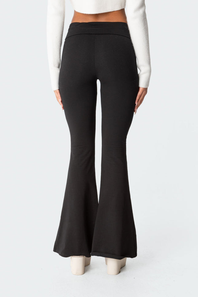 Naomi Foldover Flared Leggings - Black