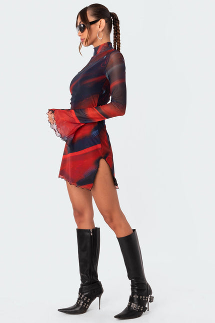 Sparks Fly Side Slitted Mesh Mini Dress