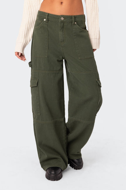 Ember Denim Cargo Pants - Olive