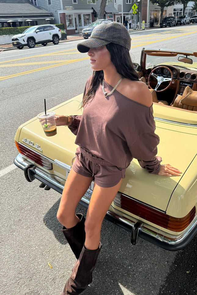 Kordelia Off Shoulder Sweatshirt - Brown