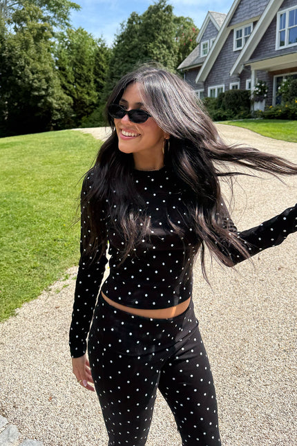 Daliya Polka Dot Long Sleeve Top - Black