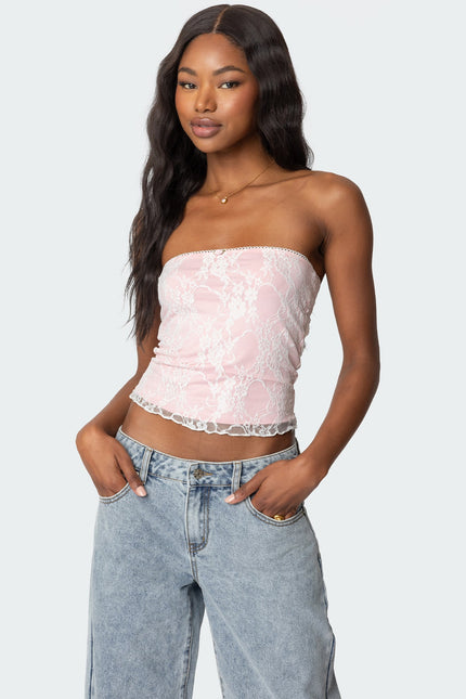 Allison Lace Tube Top - White And Pink