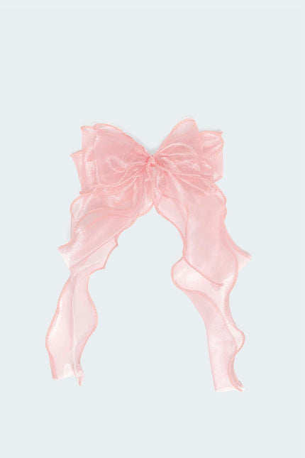 Frilled Bow Hair Clip - Pink