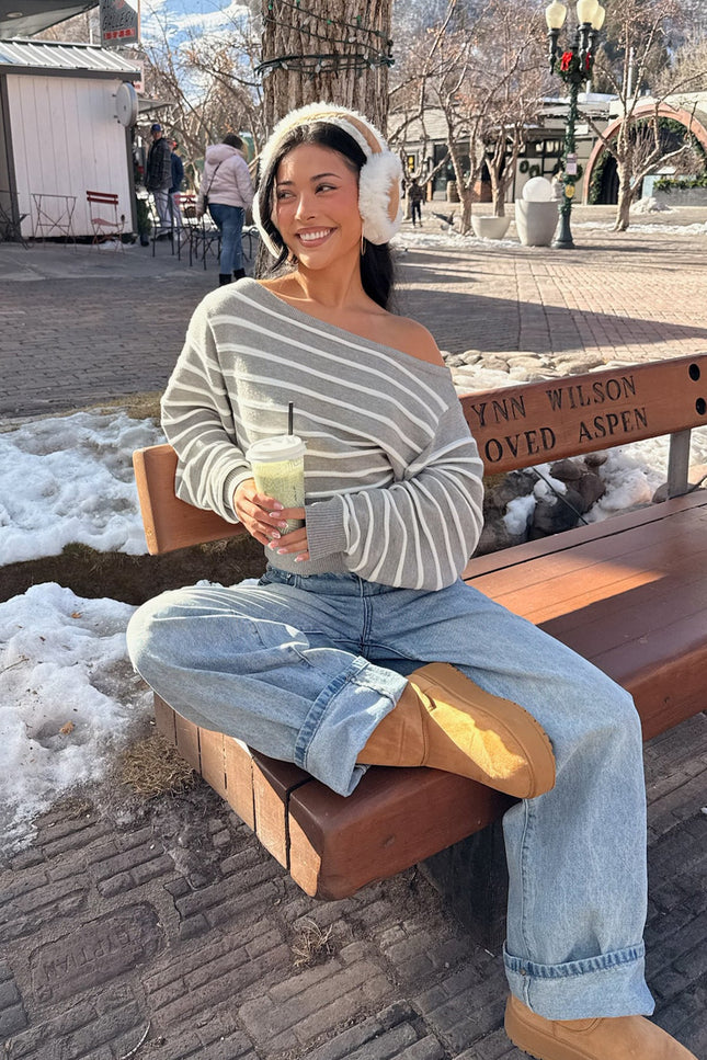 Mika Off Shoulder Oversized Sweater - Gray Melange