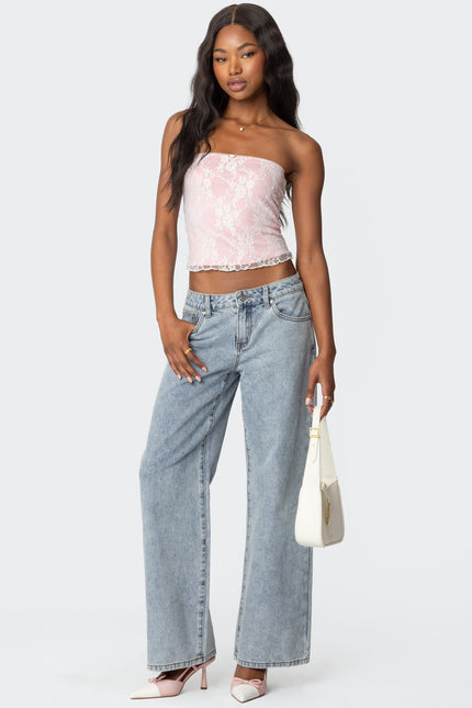 Allison Lace Tube Top - White And Pink