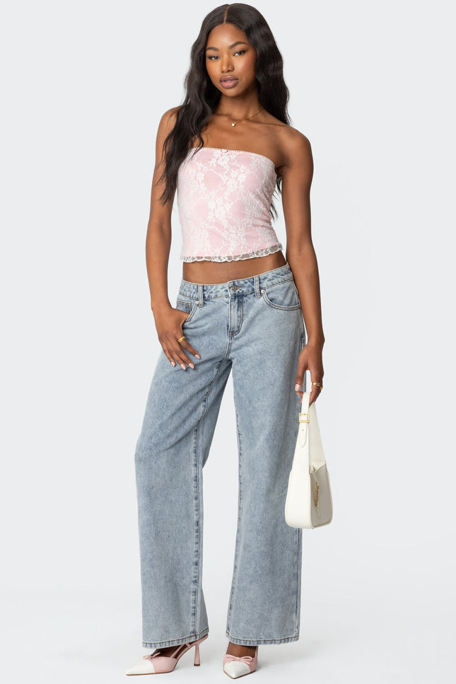 Allison Lace Tube Top - White And Pink