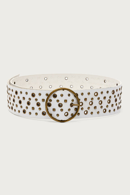 Stud & Grommet Faux Leather Belt - White