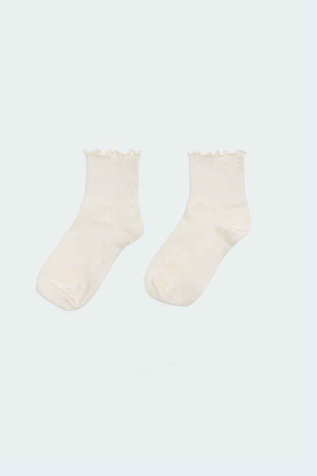 Frilled Hem Socks - Cream