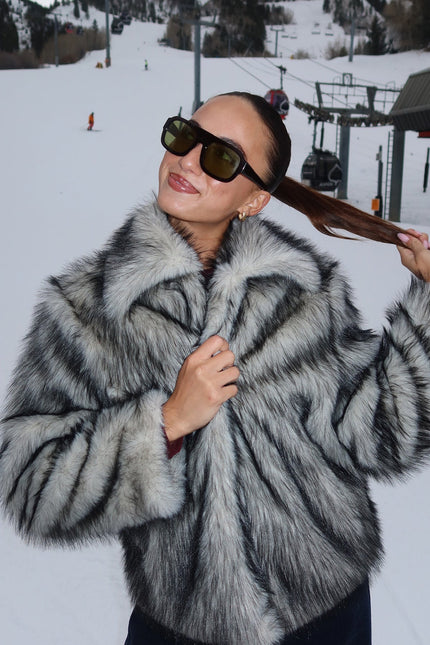 Mob Wife Faux Fur Jacket - Black And White