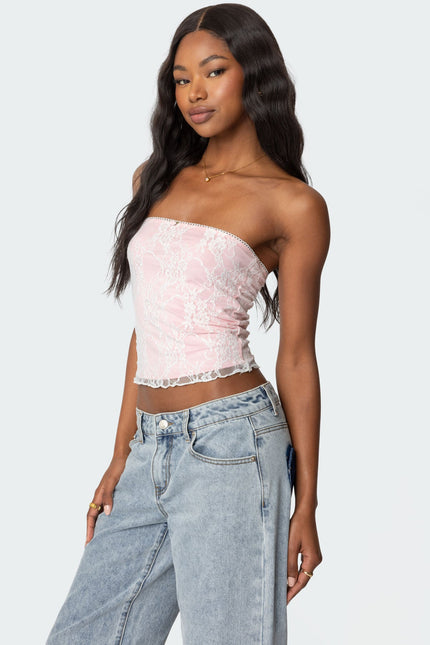 Allison Lace Tube Top - White And Pink