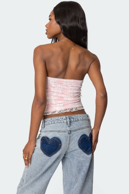 Allison Lace Tube Top - White And Pink