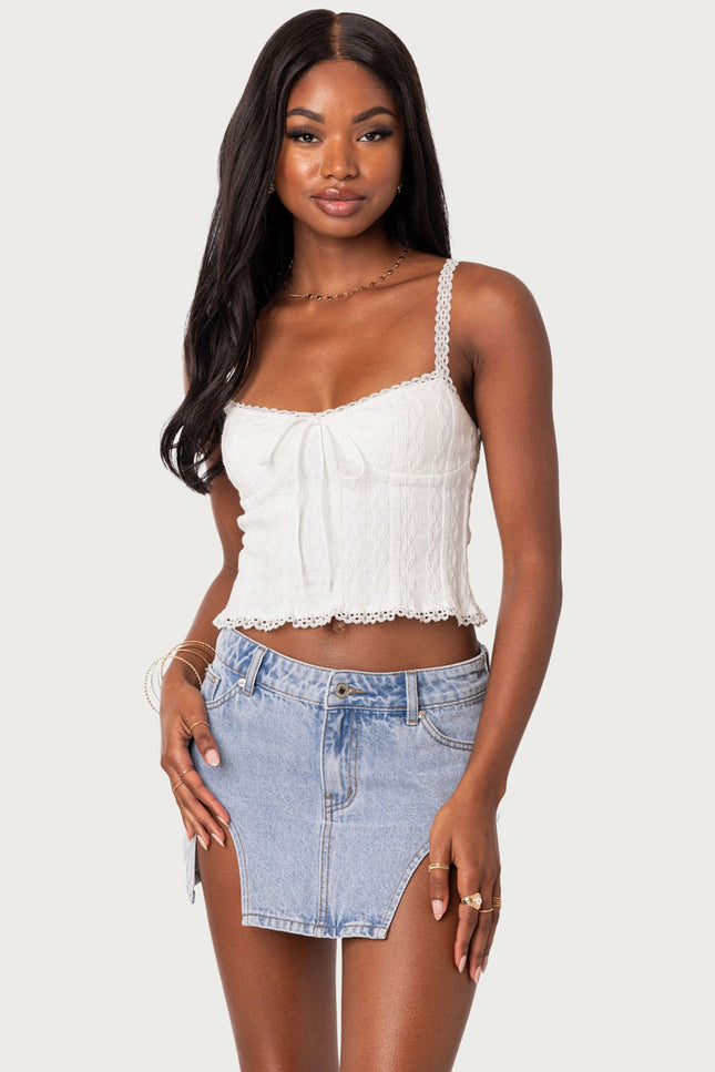 Lacey Knit Tank Top - White