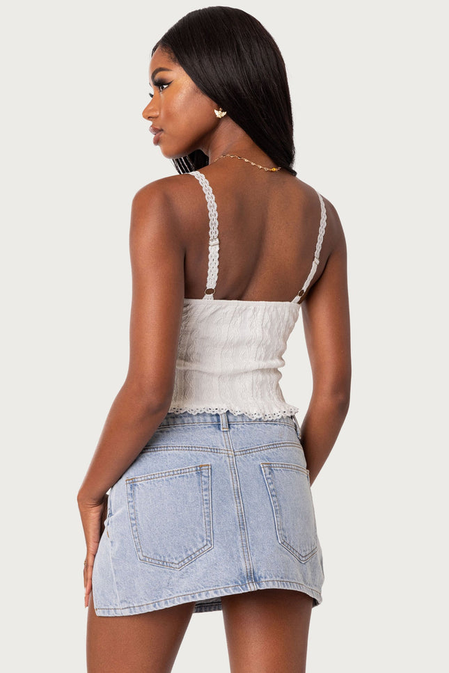 Lacey Knit Tank Top - White