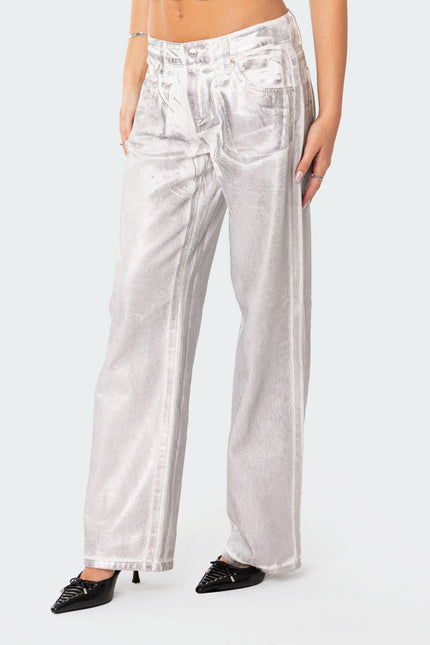 Jolene Metallic Low Rise Wide Leg Jeans
