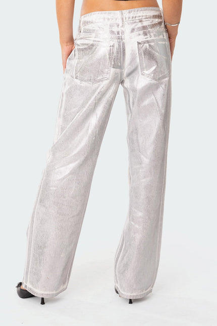 Jolene Metallic Low Rise Wide Leg Jeans
