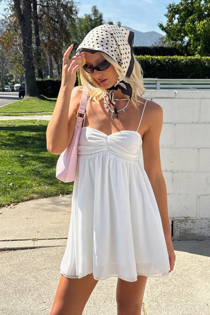 Ariellah Chiffon Babydoll Mini Dress - White