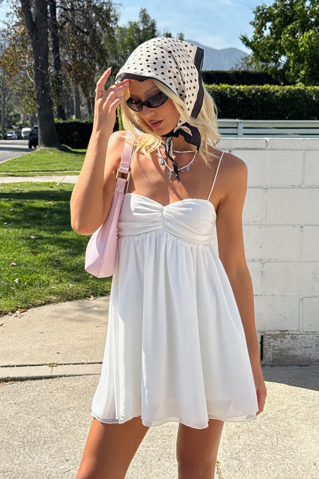 Ariellah Chiffon Babydoll Mini Dress - White