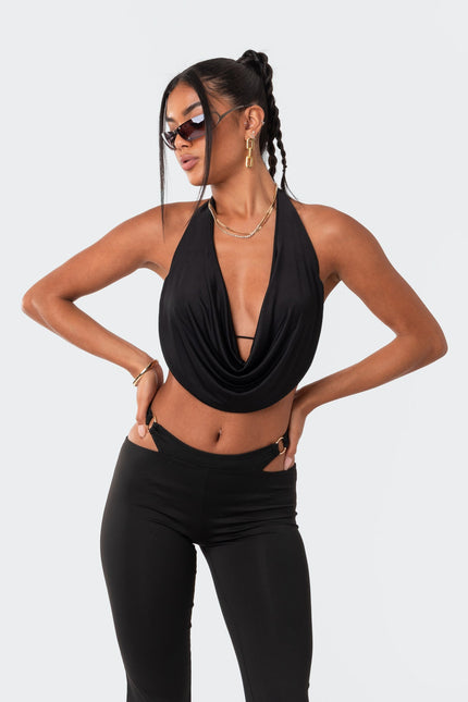 Monique Cropped Open-Back Top - Black