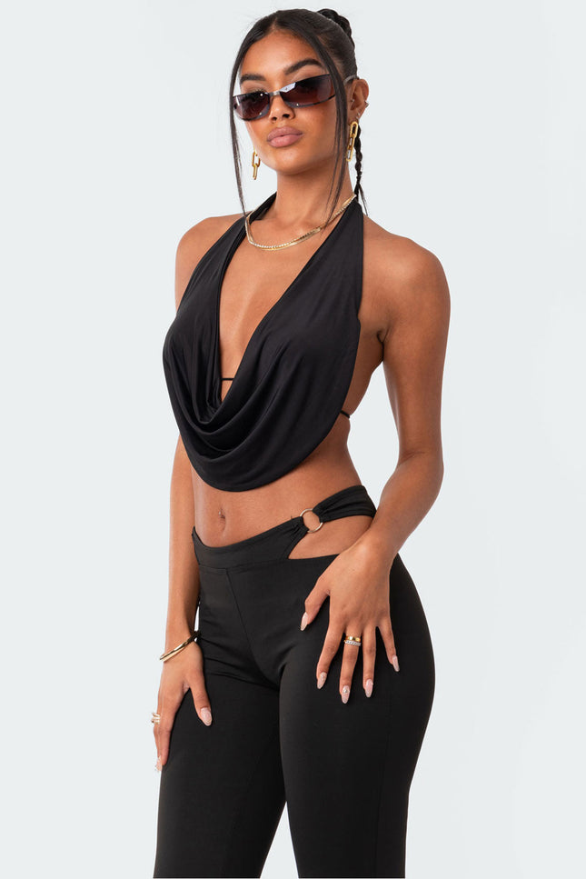 Monique Cropped Open-Back Top - Black