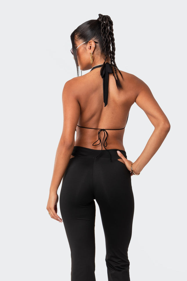 Monique Cropped Open-Back Top - Black