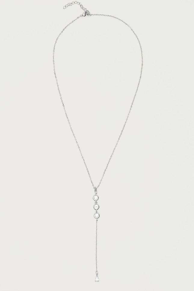 Rhinestone Cascading Necklace - Silver