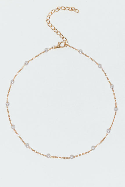 Spaced Out Pearly Necklace - Gold