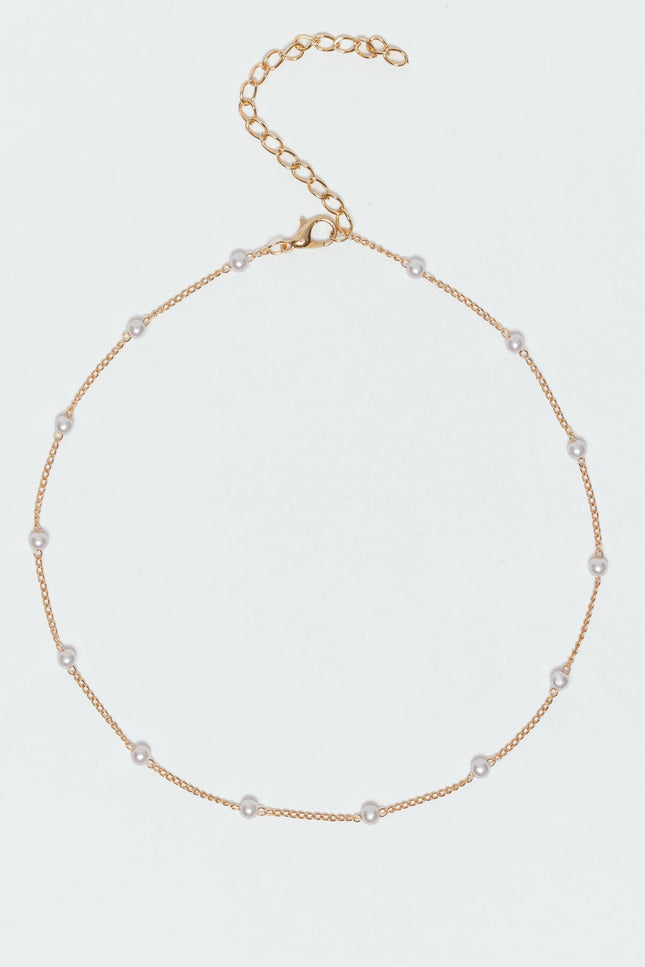 Spaced Out Pearly Necklace - Gold