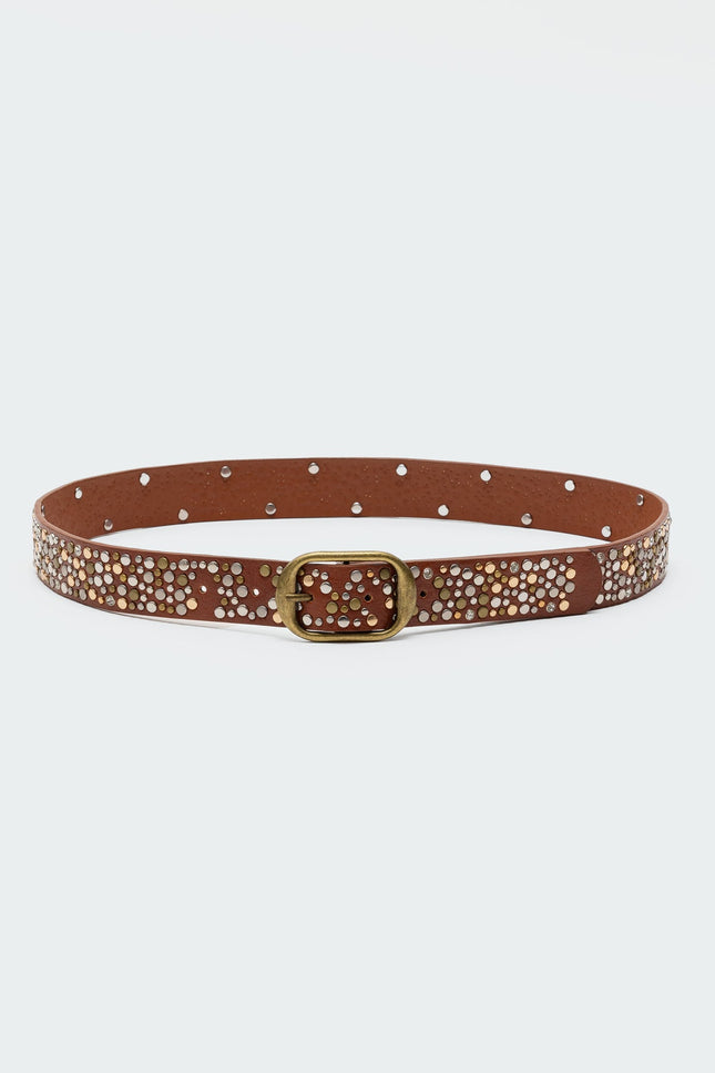 Zinia Studded Faux Leather Belt - Brown