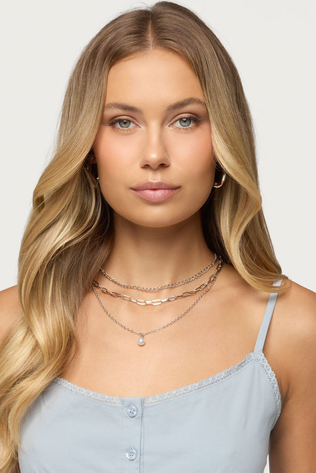 Pearly Necklace Set - Silver