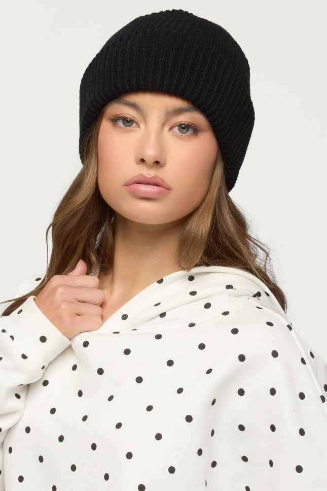 Ribbed Knit Beanie - Black