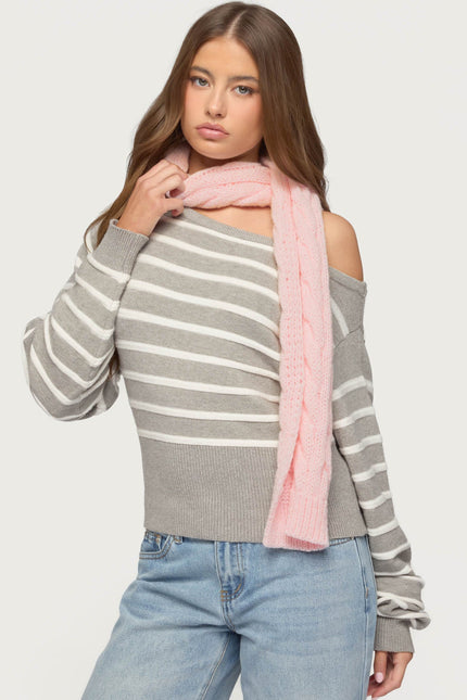 Cable Knit Scarf - Pink