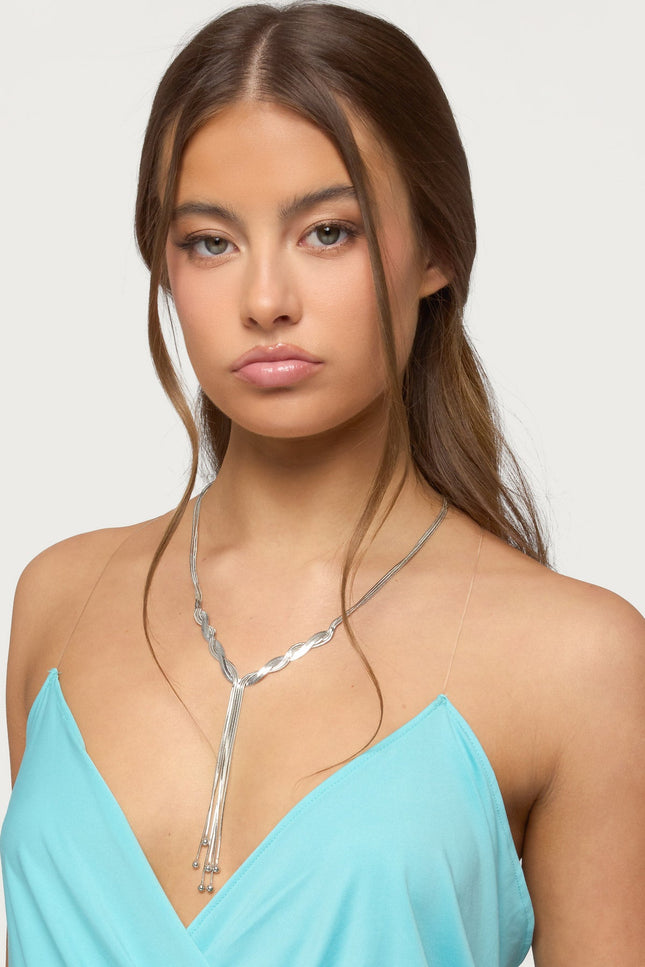 Braided Cascading Chain Necklace - Silver