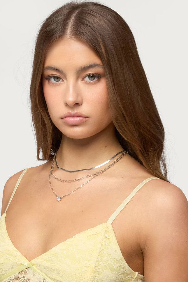 Mixed Chain Necklace Set - Silver