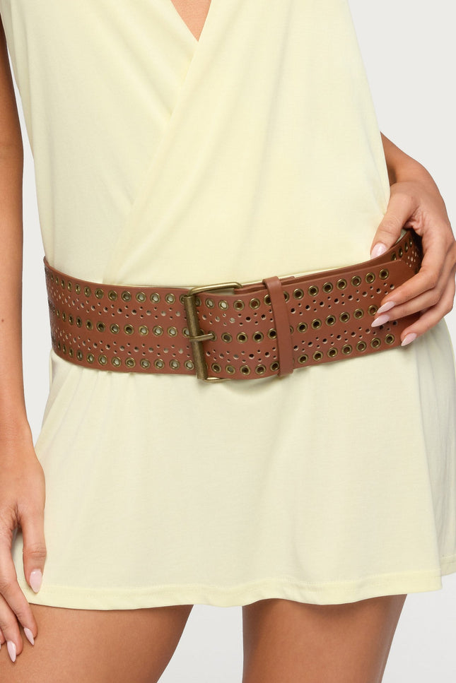 Western Grommet Faux Leather Belt