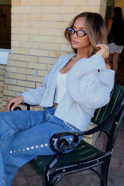 Braiden Chunky Cable Knit Cardigan - Light Grey Melange
