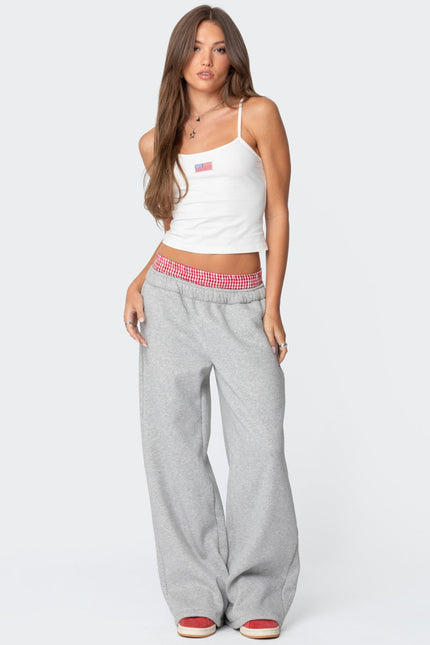 Gingham Boxer Detail Sweatpants - Gray