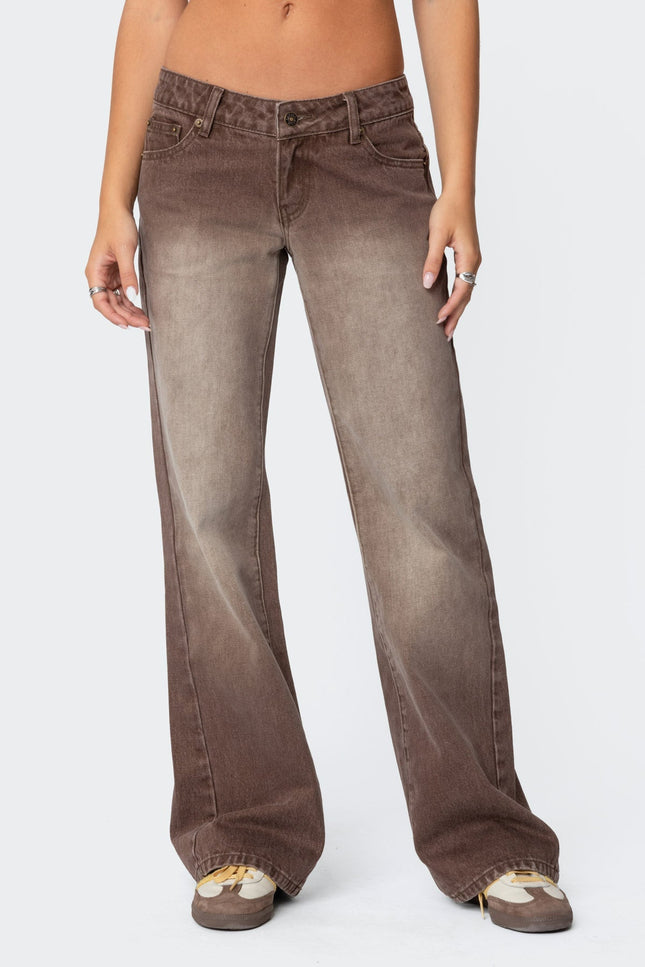 Alysse Washed Low Rise Baggy Jeans - Brown Washed