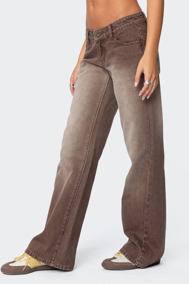 Alysse Washed Low Rise Baggy Jeans - Brown Washed