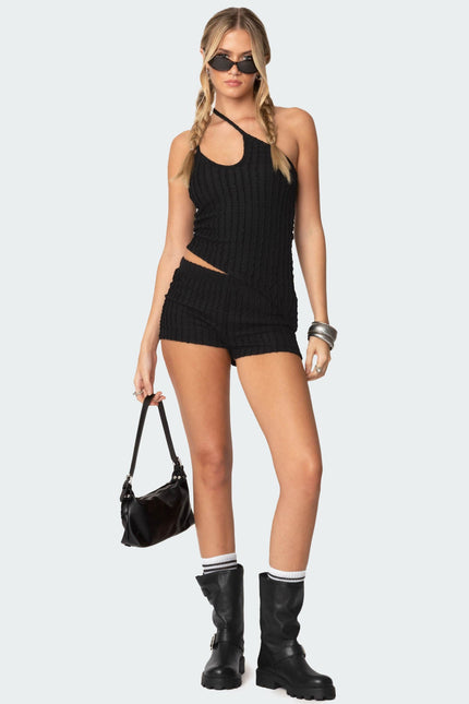 Phoebe Textured Knit Shorts - Black