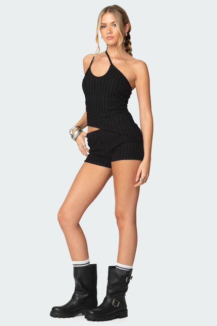 Phoebe Textured Knit Shorts - Black