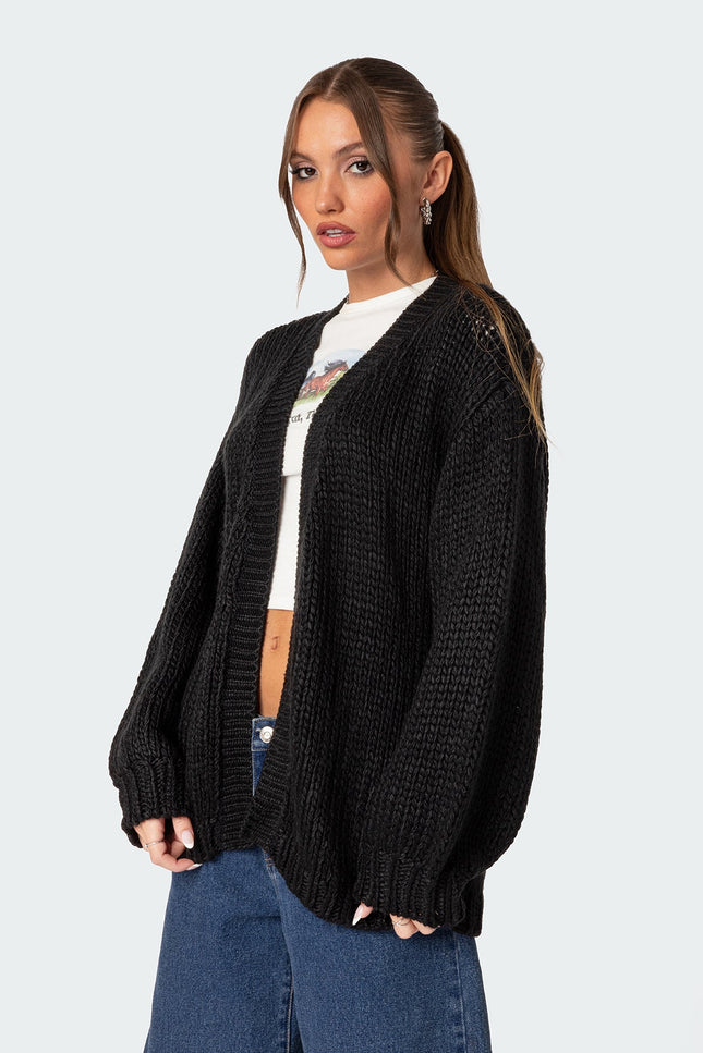 Anina Oversized Knit Cardigan - Black