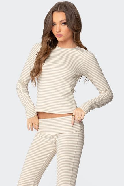 Kaeli Stripey Long Sleeve T Shirt - Beige