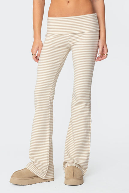 Kaeli Stripey Flared Leggings - Beige