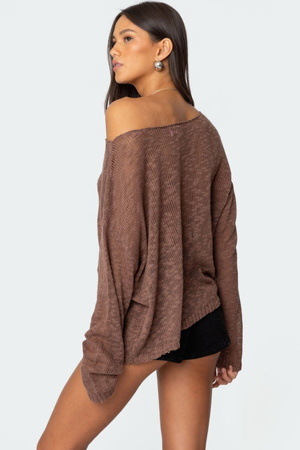 Bri Oversized Boat Neck Sweater - Brown